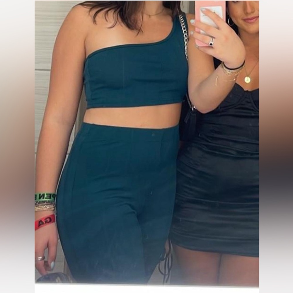 SHEIN Teal Wide Leg Pants